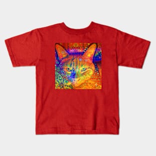 Orange-Red Kitty Cat Batik Design Kids T-Shirt